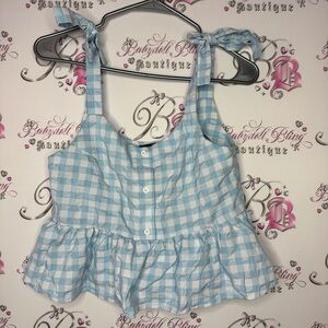The fifth label gingham tank top peplum button tie ribbon 🎀 straps blue white